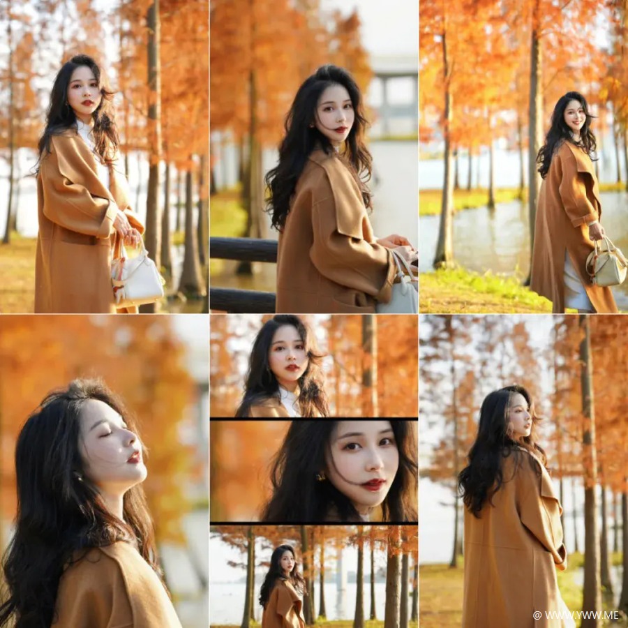 落羽杉红了，利用落羽杉做背景，搭配动作，又美又高级，漂亮有氛围感-1 - HDMISS