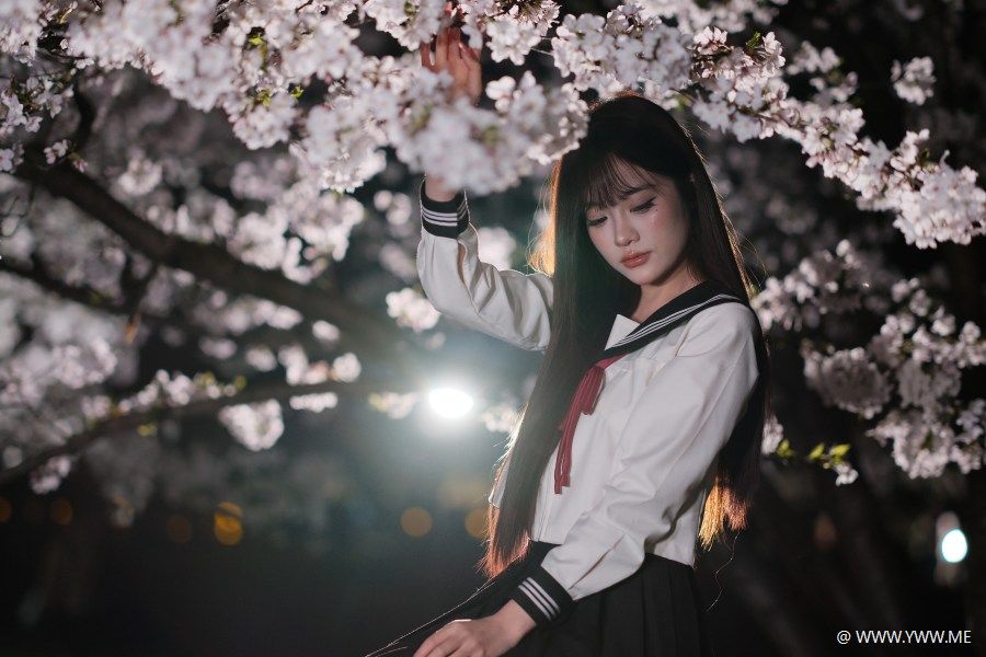 [YWW.ME] 夜樱人像 富士中画幅直出 纯纯-3 - 像素点