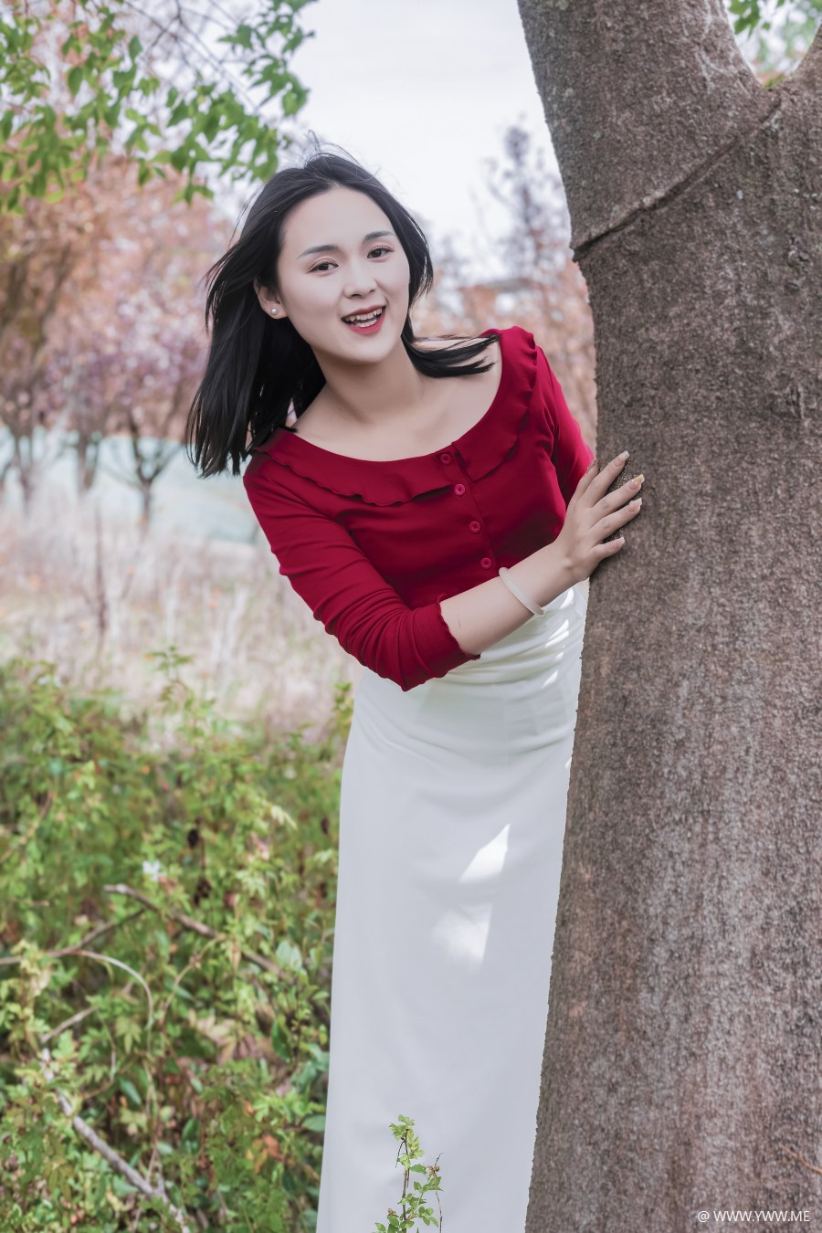 [YWW.ME] 春天樱花美女红色外衣甜美-2 - 像素点